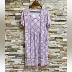 J. Jill Radiant Diamond Jersey Dress Purple Size Medium NEW $89 Pockets.